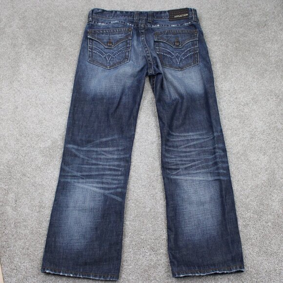 Affliction Cooper Relaxed Boot Jeans Mens 34 Blue Distressed Y2K w/ 30" inseam - Picture 6 of 15